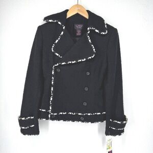 VS2 Vakko Women Double Breasted Tweed Peacoat Jacket NEW Size 4 Old Money Luxury